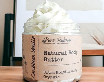Caribbean Vanilla Organic Body Butter, Whipped 100% Natural Body Butter, Vegan Body Butter with Shea, Mango and Cocoa Butter