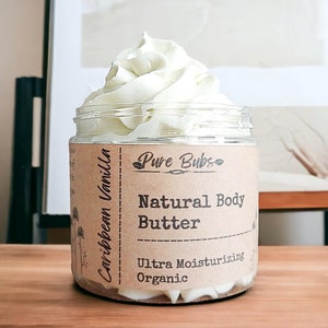 Caraïbische Vanille Biologische Body Butter, Opgeklopte 100% Natuurlijke Body Butter, Vegan Body Butter met Shea, Mango en Cacaoboter afbeelding 1