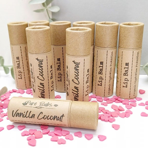 Vanilla Coconut Natural Lip Balm 20g, Organic Self Care with Cocoa Butter, Vegan Lip Balm