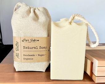 All Butter Natural Soap On A Rope, Handmade Organic Soap Bar, Zero Waste Self Care, Artisan Vegan Soap