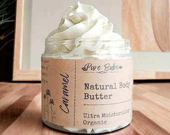 Caramel Organic Body Butter, Whipped 100% Natural Body Butter, Vegan Body Butter with Shea, Mango and Cocoa Butter