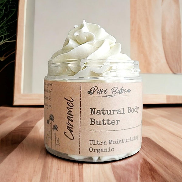 Caramel Organic Body Butter, Whipped 100% Natural Body Butter, Vegan Body Butter with Shea, Mango and Cocoa Butter