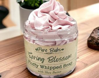 Spring Blossom Fluffy Whipped Soap with Shea Butter, Vegan Shaving soap, All Natural Cream Soap