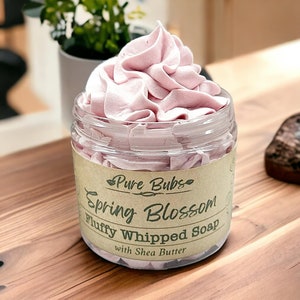 Spring Blossom Fluffy Whipped Soap with Shea Butter, Vegan Shaving soap, All Natural Cream Soap