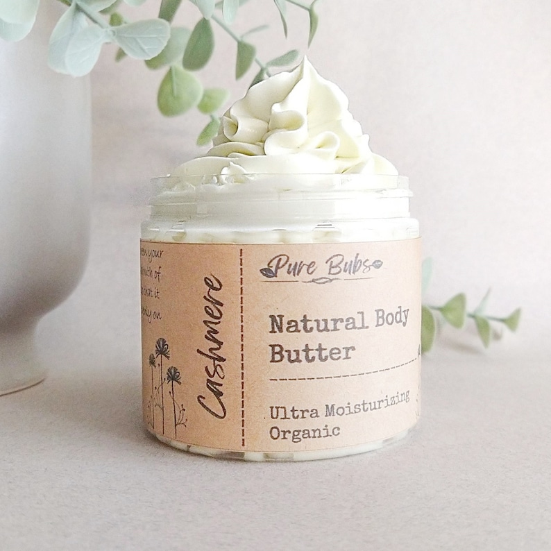 Cashmere Organic Body Butter, Whipped 100% Natural Body Butter, Vegan Body Butter with Shea, Mango and Cocoa Butter