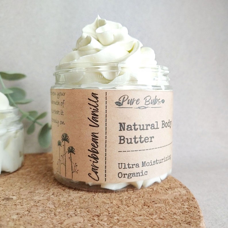 Caribbean Vanilla Organic Body Butter, Whipped 100% Natural Body Butter, Vegan Body Butter with Shea, Mango and Cocoa Butter