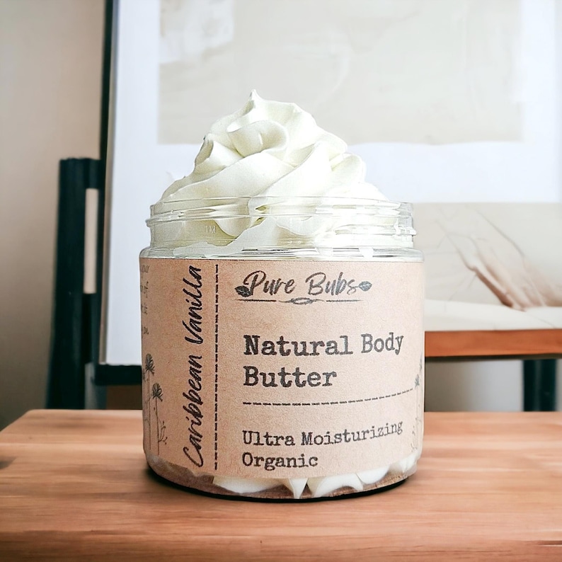 Caraïbische Vanille Biologische Body Butter, Opgeklopte 100% Natuurlijke Body Butter, Vegan Body Butter met Shea, Mango en Cacaoboter afbeelding 1