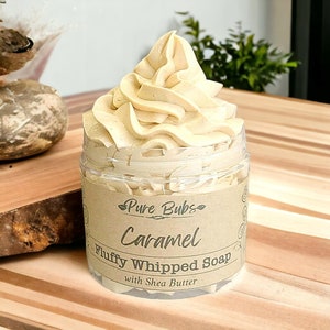 Caramel Fluffy Whipped Soap with Shea Butter, Vegan Shaving soap, All Natural Cream Soap