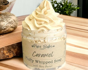 Caramel Fluffy Whipped Soap with Shea Butter, Vegan Shaving soap, All Natural Cream Soap