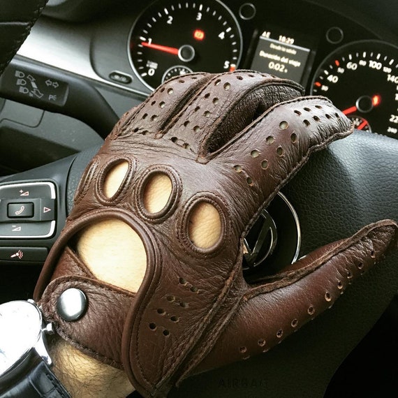 Men's & Women's Real Leather Driving Gloves - Classic, Stylish & Comfortable (Black/Brown) - View #2
