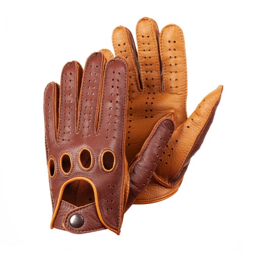 Men's Genuine Leather Fullfinger Mesh Driving Gloves Etsy