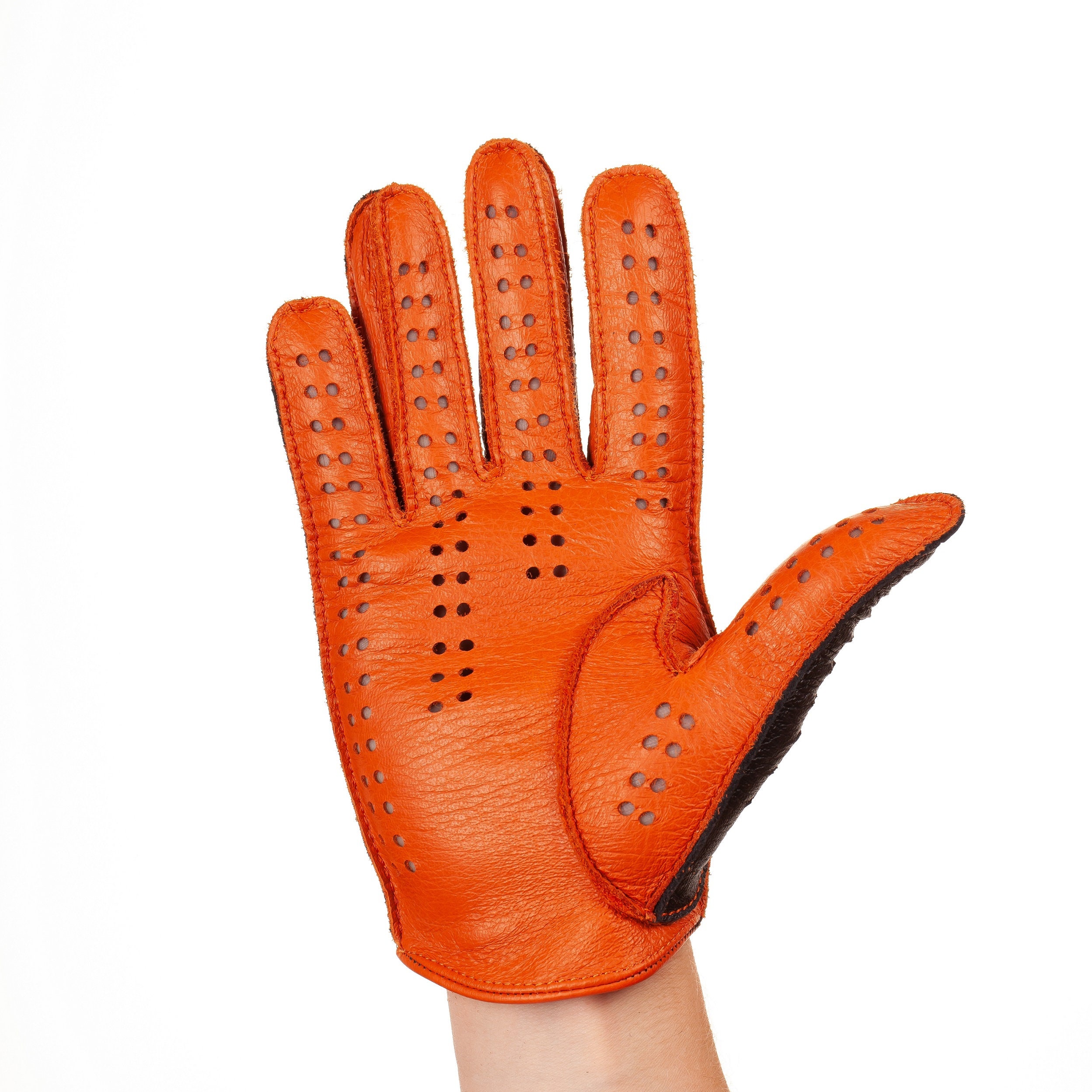 Men's Driving Leather Gloves Handmade Black Orange Etsy
