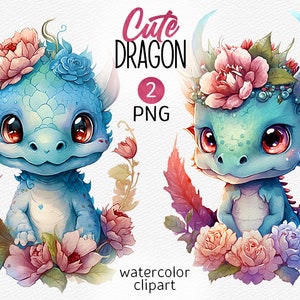 Baby Dragon PNG Watercolor Cute Dragon Clipart Fantasy Clipart Fairytale Birthday Party PNG Pastel Rose Card Making Scrapbook Commercial use