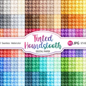 90 aquarel getinte Houndstooth digitale papier Pack bundel Rainbow achtergrond naadloze patroon afdrukbare Scrapbook downloaden commercieel gebruik