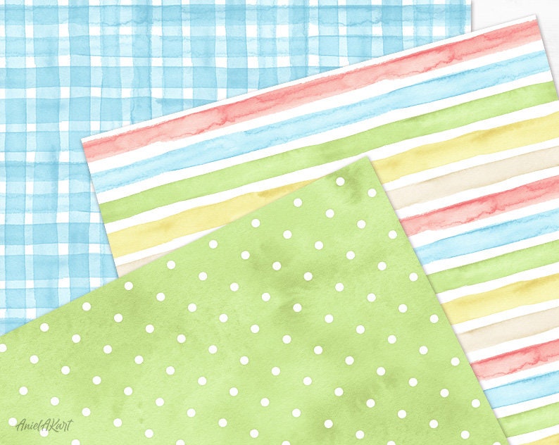Spring Digital Paper Pack Watercolor Polka Dot Seamless Pattern Easter ...