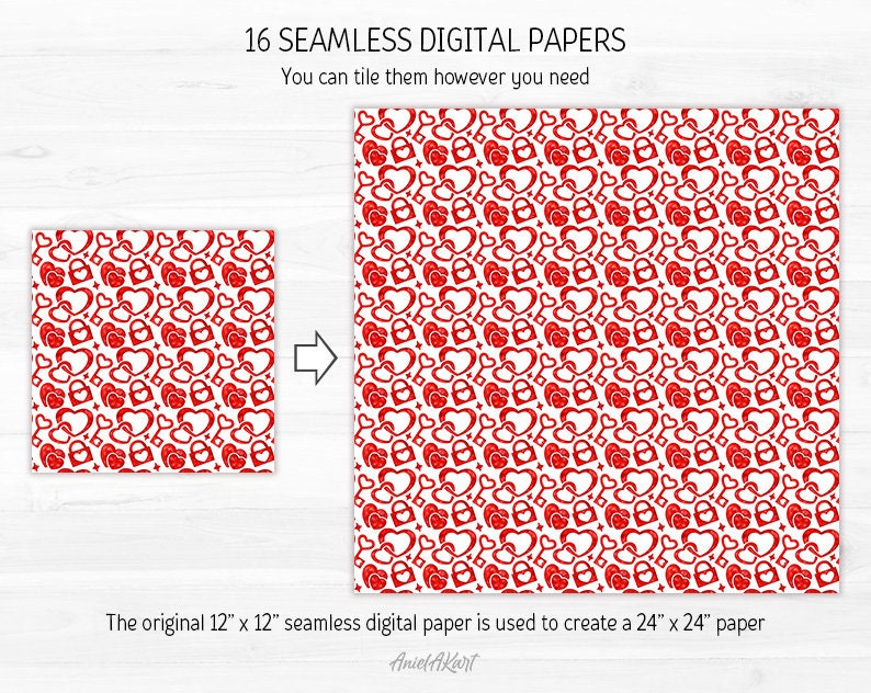 Red & White Valentine Day Digital Paper Pack Watercolor Love Seamless ...