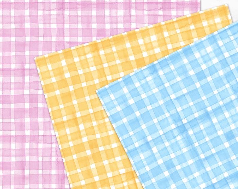 Pastel Gingham Digital Paper Pack Watercolor Pastel Rainbow Hues ...