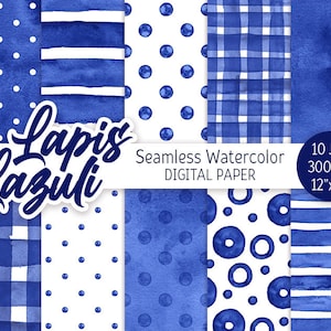 Blu Seamless Pattern Acquerello Pois Digital Paper Pack Party Sfondo stampabile Acquerello Strisce Controlla texture scrapbook carta