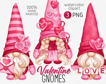 Watercolor Valentine Gnomes PNG Clipart Valentine&#39;s Day PNG Handpainted Love Clipart Cute Gnome with Love Letter Heart Watercolor Clipart