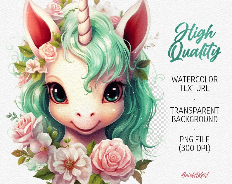 Watercolor Unicorn Clipart Fantasy Clip Art Cute Rainbow Baby Unicorn ...