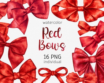 Aquarel Rode Strikken Clipart Handgeschilderde Gift Bows PNG Digitale Scrapbooking Afdrukbare vakantie planner stickers DIY elementen commercieel gebruik