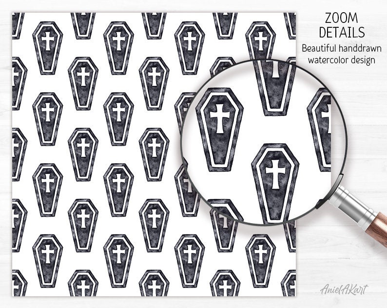 Black & White Halloween Digital Paper Pack Watercolor Seamless Pattern ...