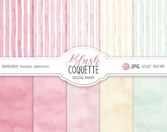 Akvarell Blush Coquette Digitalt Papperspaket Rosa Abstrakt Sömlöst Mönster Utskrivbart Scrapbook Pappersränder Baby Shower Barnrum Utskrivbart