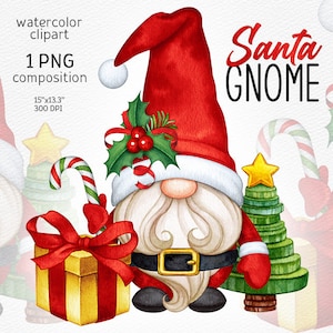 Gnomo de Natal PNG clipart Gnomo de Papai Noel fofo mão desenhada aquarela clipart Gnomo aquarela Natal nórdico Clipart Download instantâneo