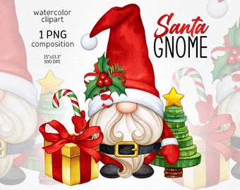 Christmas gnome PNG clipart SANTA Claus gnome cute hand drawn watercolor clipart Watercolor Gnome Nordic Christmas Clipart Instant download