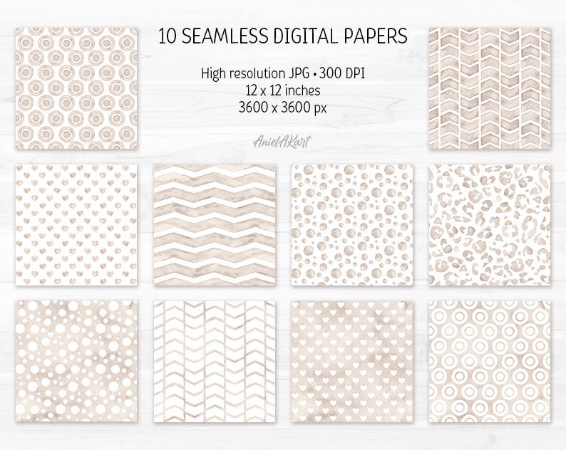 Pearl Digital Paper Pack Pastel Watercolor Seamless Pattern Neutral ...
