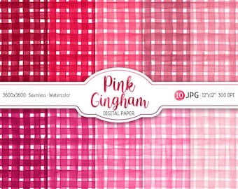 Rosa gingham akvarell digitalt papperspaket babyflicka bakgrund blush ombre rutigt sömlöst mönster utskrivbart scrapbookingpapper söt design