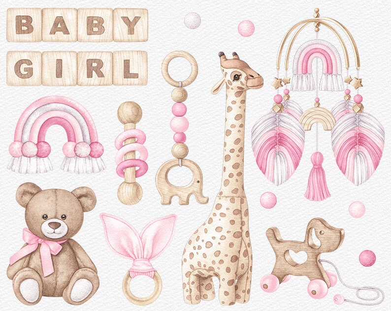 Watercolor Baby Girl Clipart Pink Baby Shower PNG Blush Newborn Clipart ...