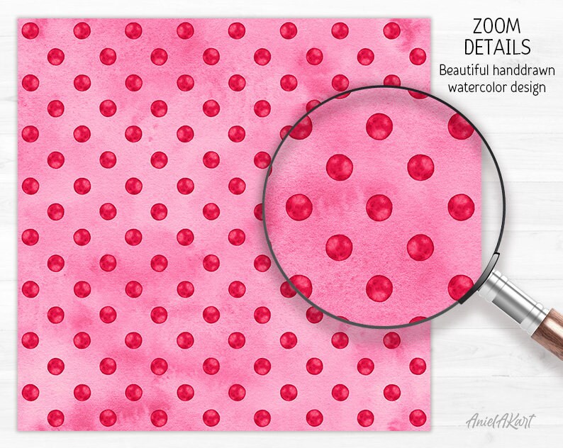 Valentine Digital Paper Pack Watercolor Polka Dot Seamless Pattern ...