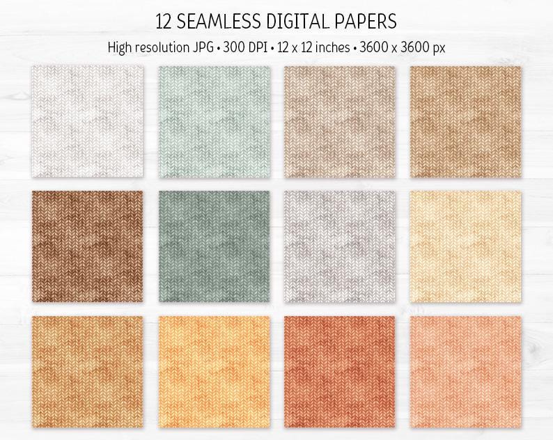 Boho Sweater Digital Paper Pack Neutral Earthy Boho Seamless Pattern ...