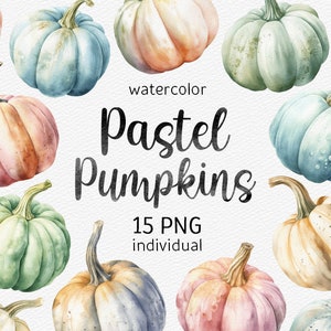 Pastel Pumpkin Clipart Watercolor Pumpkin PNG Cute Halloween PNG Bundle Autumn Clip Art Harvest Illustration Instant Download Commercial use