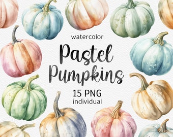 Pastel Pumpkin Clipart Watercolor Pumpkin PNG Cute Halloween PNG Bundle Autumn Clip Art Harvest Illustration Instant Download Commercial use