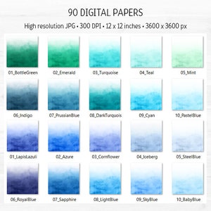 Ombre Watercolor Digital Paper Pack Bundle 90 Rainbow Colors Gradient ...