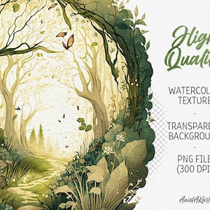 Watercolor Enchanted Forest Clipart Fairy Forest PNG Bundle Magic ...