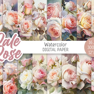 Aquarell blasse Rose digitales Papier Pack rosa und weiße Rose druckbare Scrapbooking Papier Sommer Blume Blumen Hintergrund Hochzeit Einladung