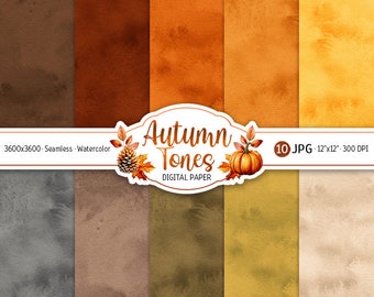Watercolor Autumn Digital Paper Pack Cozy Fall Hues Seamless Pattern Orange Printable Scrapbooking Paper Autumn background Suede texture