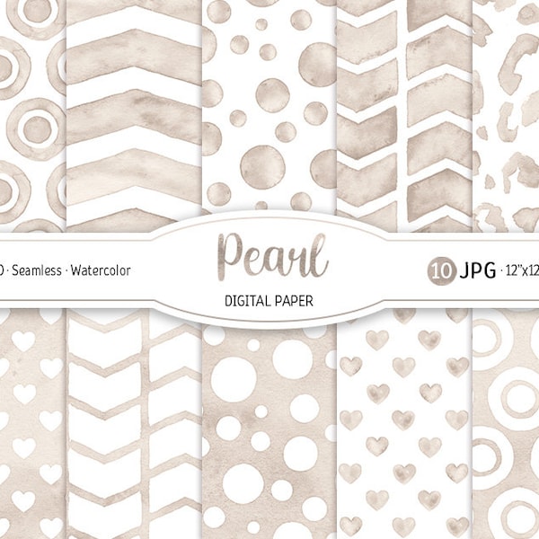 Pearl Digital Paper Pack Pastel Watercolor Seamless Pattern Neutral Boho Printable Scrapbook Paper Leopard Animal print Baby Boy Baby Girl