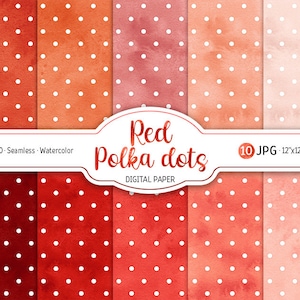 Sfondo acquerello a pois rossi Scarlet Ombre Digital Paper Pack Seamless Pattern Tonalità rosse Texture stampabili Scrapbooking Paper Design