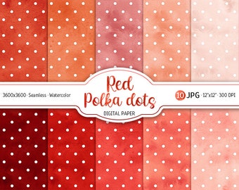 Red Polka Dot Watercolor Background Scarlet Ombre Digital Paper Pack Seamless Pattern Red Hues Textures Printable Scrapbooking Paper Design