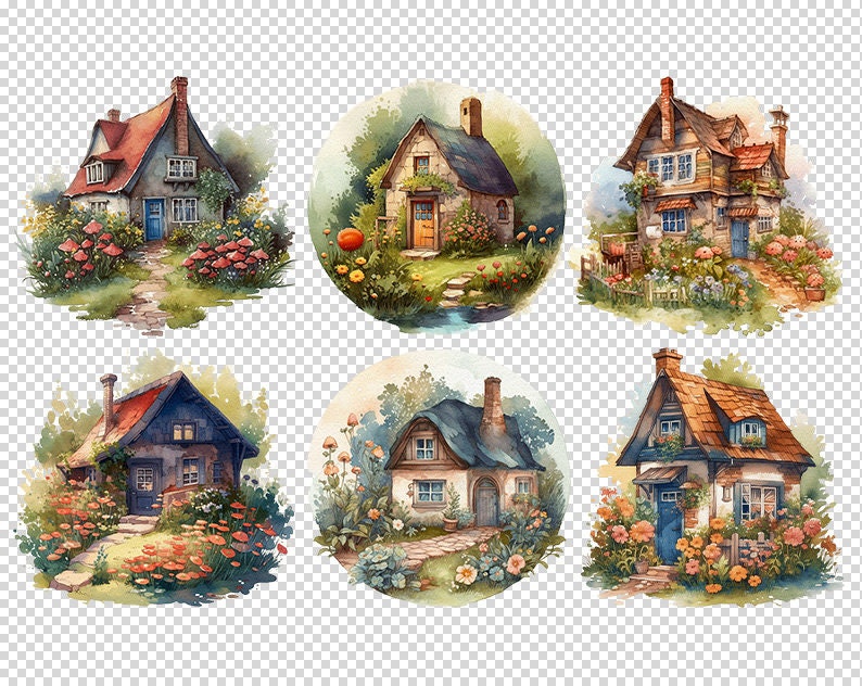 Country Cottage Watercolor Clipart Cute Country House PNG Bundle ...