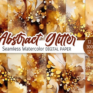 Beige und Gold Digital Paper Pack Aquarell Abstrakt Beige Nahtlos Muster Glitzer druckbares Scrapbooking Papier Gold Hintergrund Schimmer