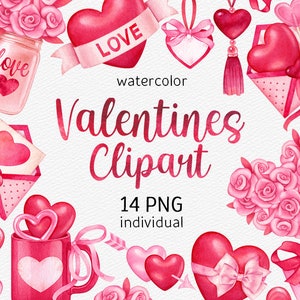 Aquarell Valentinstag Clipart Valentinstag PNG Liebe Clipart Handgemalt Romantisch Niedlich Liebe Buchstaben Clipart Rosa Aquarell Floral Herz PNG