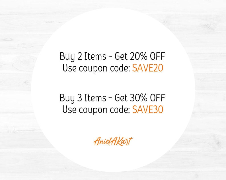 Puede incluir: C&iacute;rculo blanco con texto que dice "Compra 2 art&iacute;culos - Obt&eacute;n 20% de descuento Usa el c&oacute;digo de cup&oacute;n: SAVE20 Compra 3 art&iacute;culos - Obt&eacute;n 30% de descuento Usa el c&oacute;digo de cup&oacute;n: SAVE30 Aniel Akart"