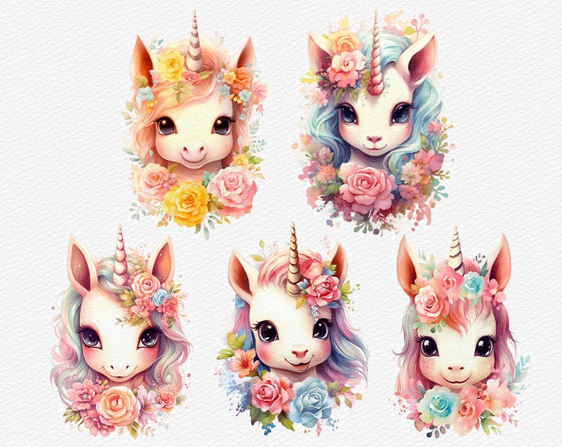 Watercolor Unicorn Clipart Fantasy Clip Art Cute Rainbow Baby Unicorn ...