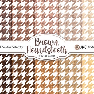 Fundo marrom aquarela houndstooth marrom ombre pacote de papel digital padrão sem costura texturas bege design de papel para scrapbooking imprimível