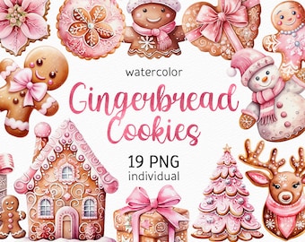 Biscotto di pan di zenzero dell'acquerello PNG Clipart della casa di pan di zenzero rosa Clipart dell'acquerello carino Clipart di Natale accogliente dell'acquerello Download immediato